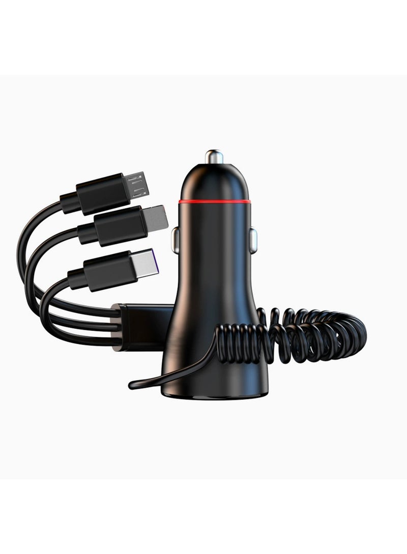 90W Fast Car Charger Adapter, Retractable Type-C & Lightning & USB-B Charging, for iphone, ipad, iwatch, samsung, xiaomi and all phone series - Image 1